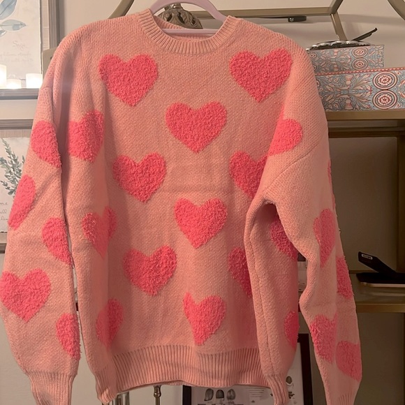 Pink heart long sleeve with pink hearts that are fuzzy and fun - Picture 3 of 5